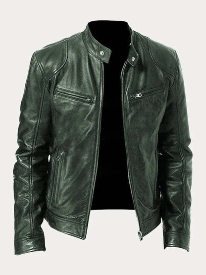 Men's Classic Biker-Style Zip-Up Leather Jacket - Image 9
