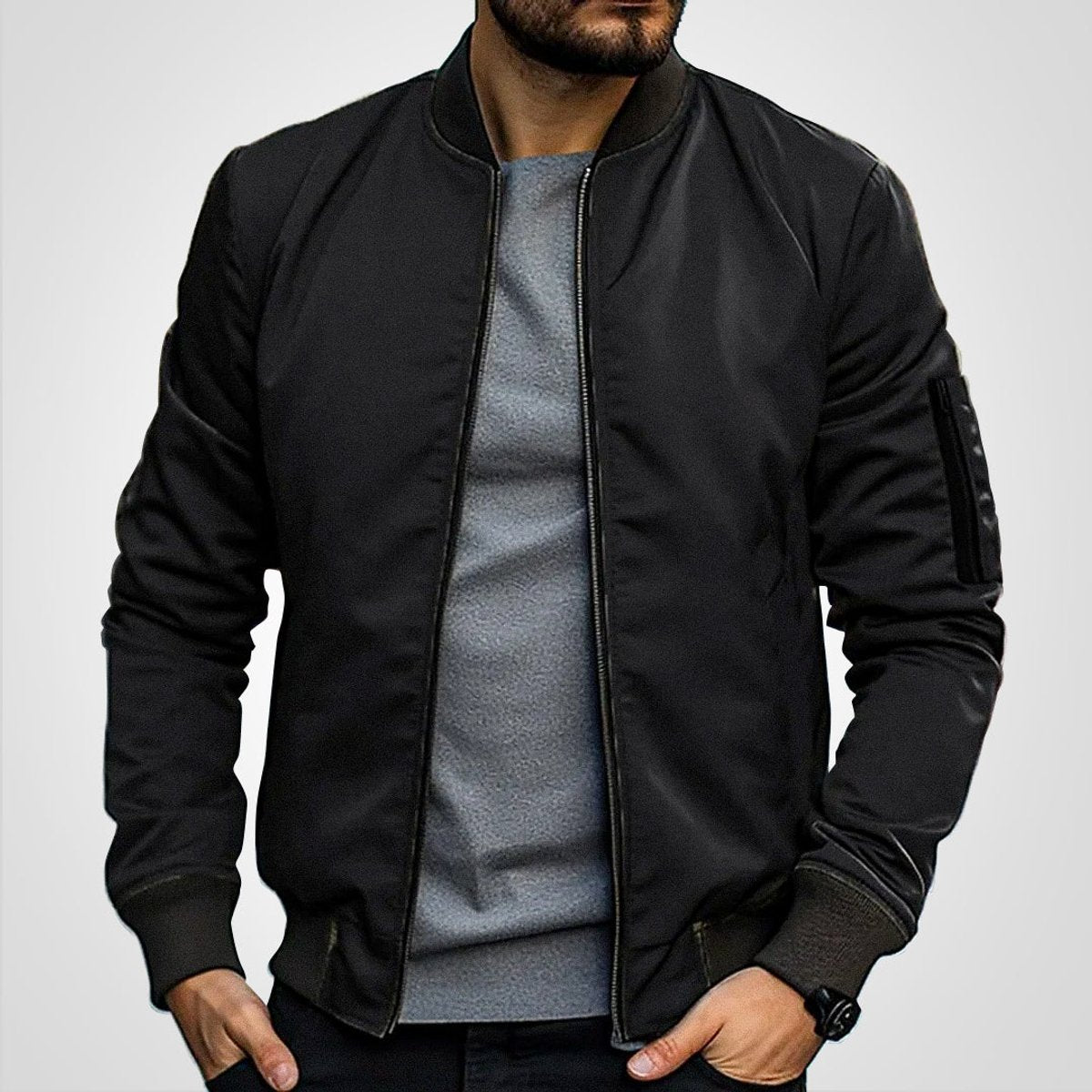 Men's Classic Slim-Fit Zip-Up Bomber Jacket - Image 1