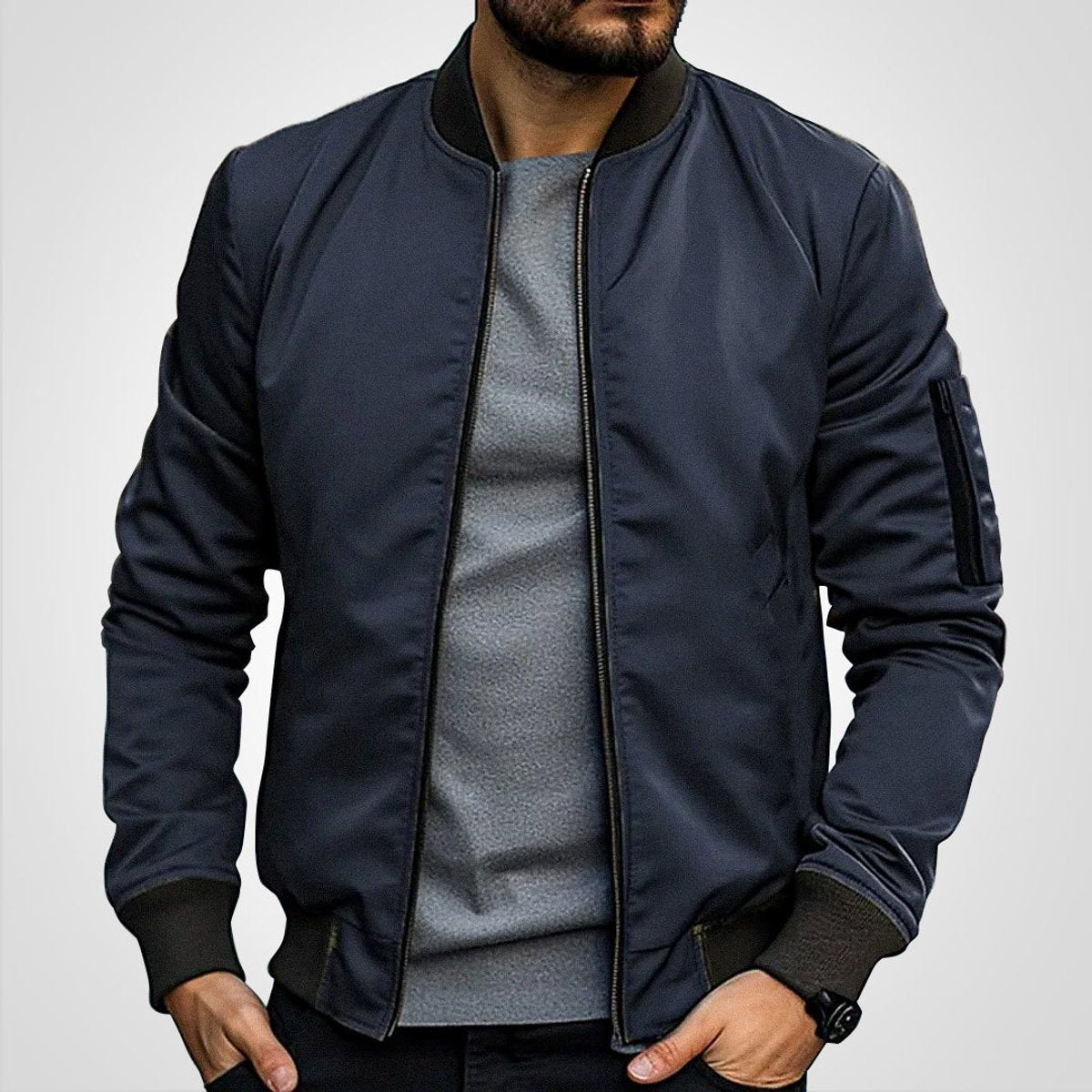 Men's Classic Slim-Fit Zip-Up Bomber Jacket - Image 2