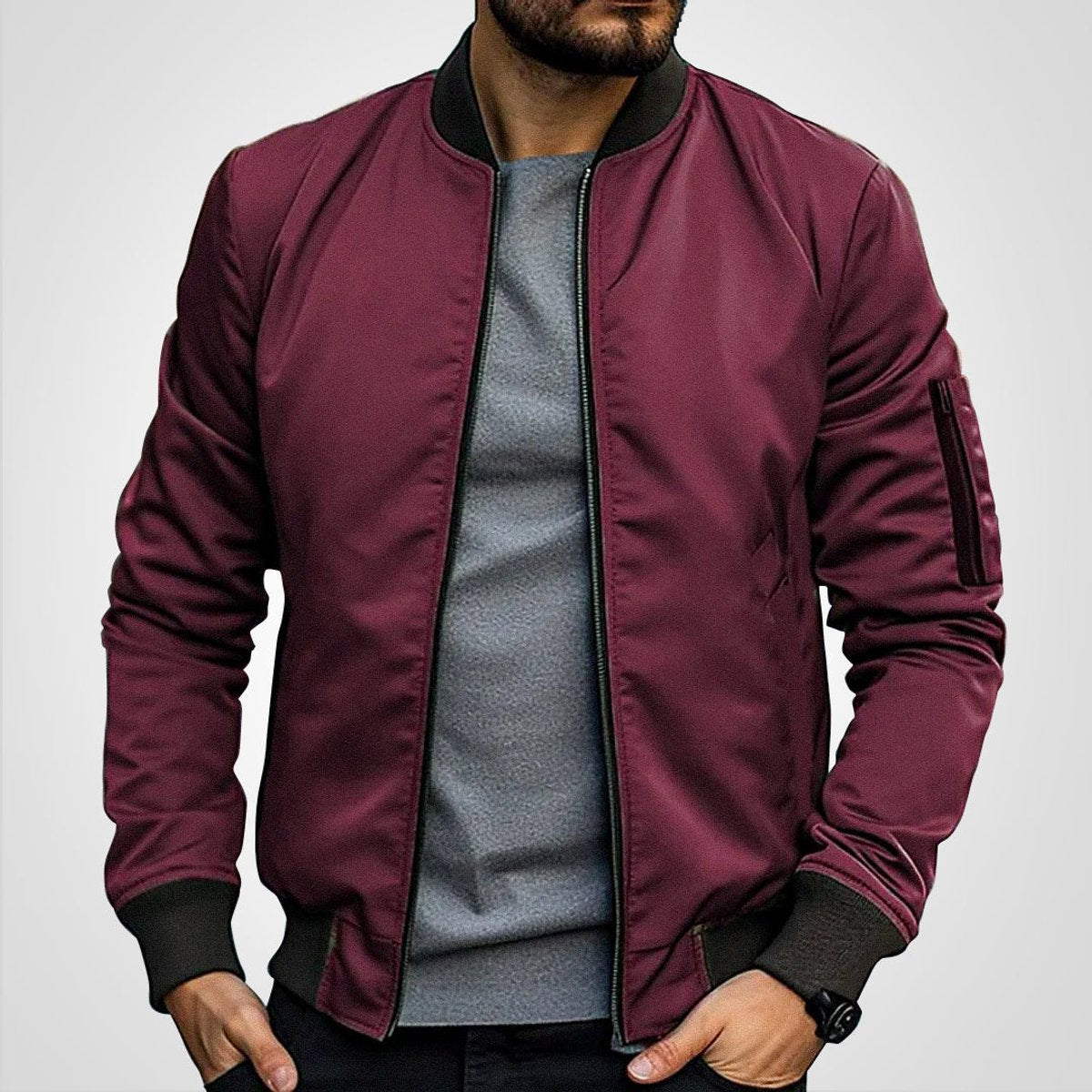 Men's Classic Slim-Fit Zip-Up Bomber Jacket - Image 3
