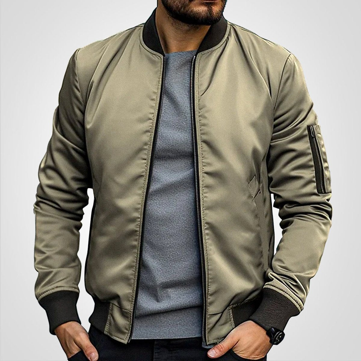Men's Classic Slim-Fit Zip-Up Bomber Jacket - Image 4