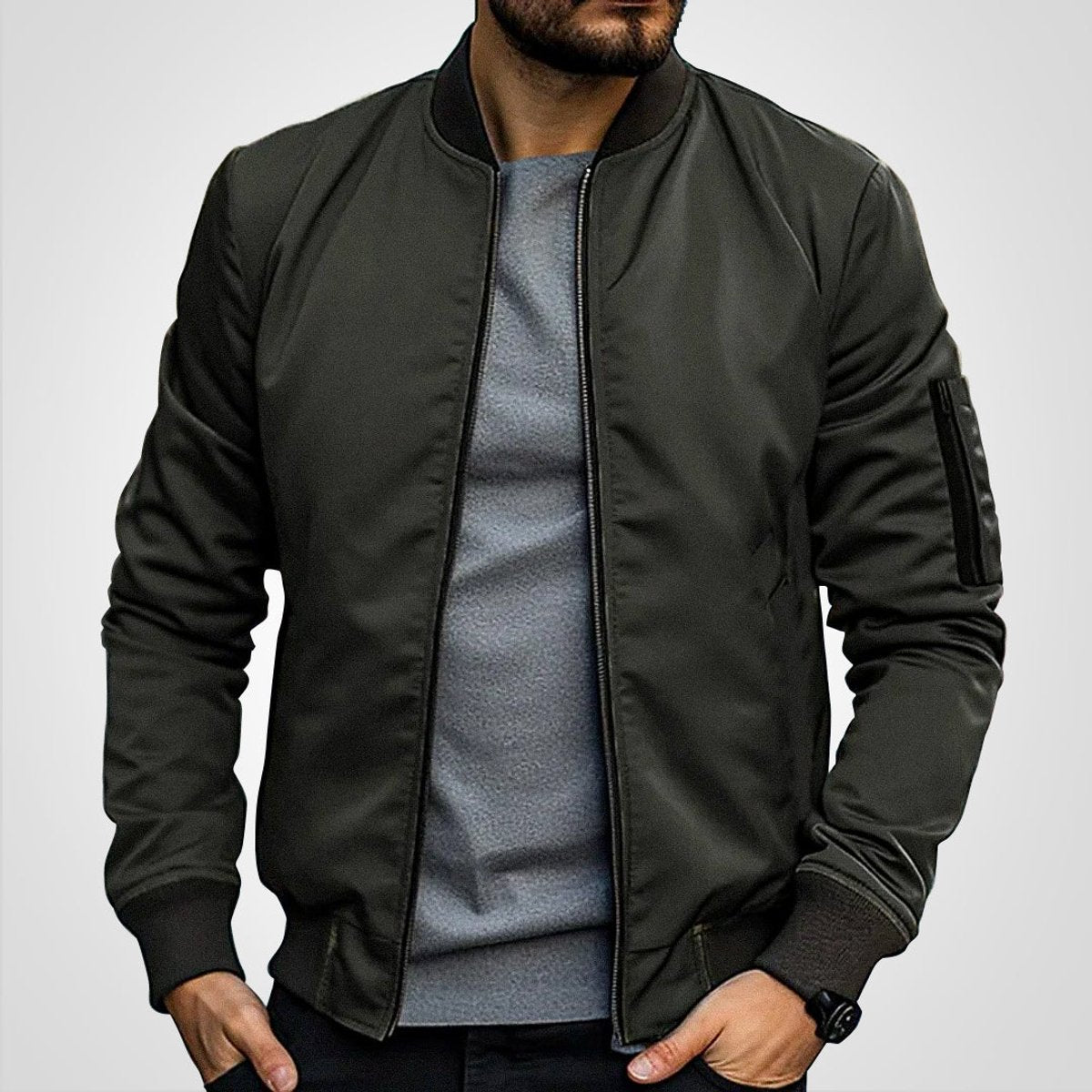 Men's Classic Slim-Fit Zip-Up Bomber Jacket - Image 5