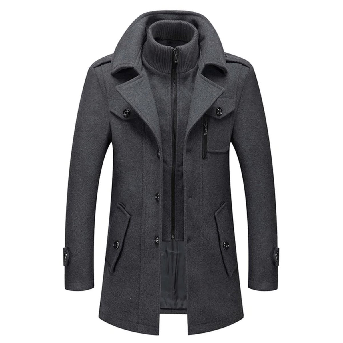 Men's Double-Layer Wool Blend Single-Breasted Overcoat - Image 3