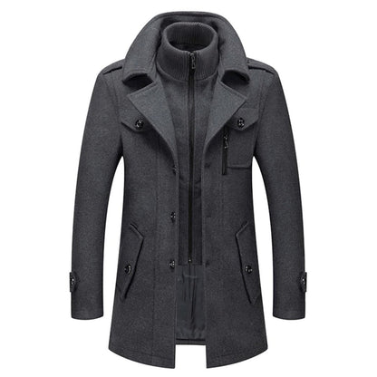 Men's Double-Layer Wool Blend Single-Breasted Overcoat - Image 3