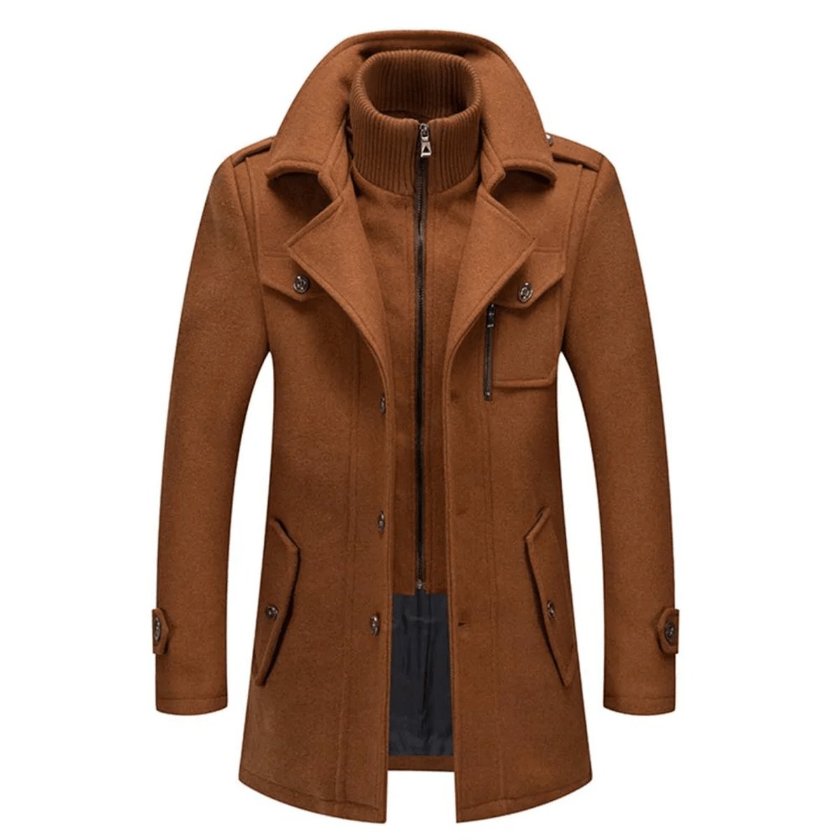 Men's Double-Layer Wool Blend Single-Breasted Overcoat - Image 5