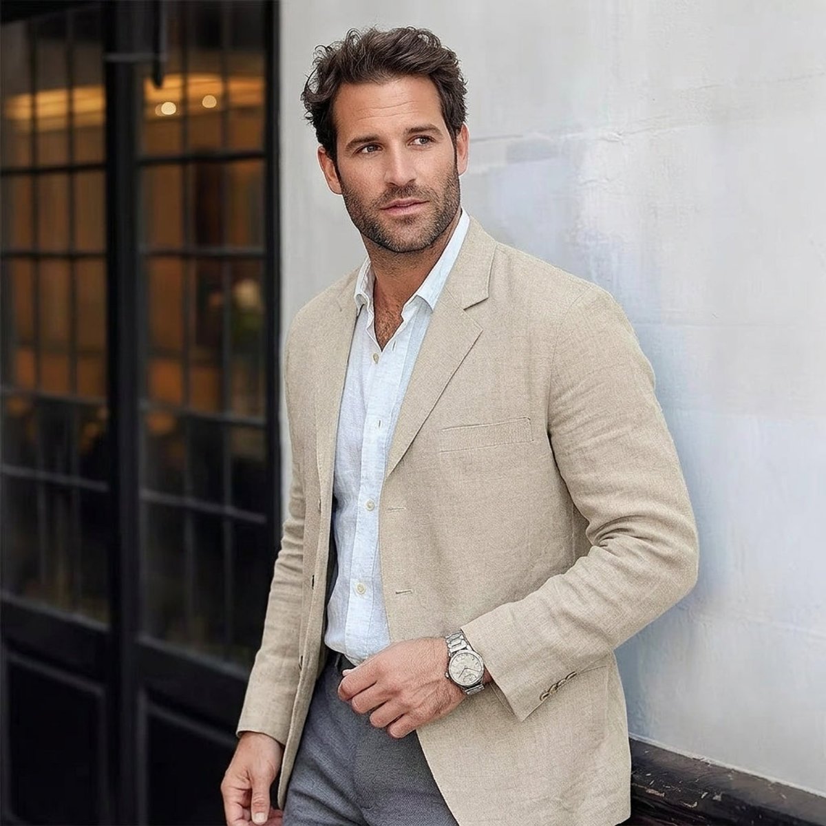 Men's Lightweight Linen Unstructured Blazer Jacket - Image 1