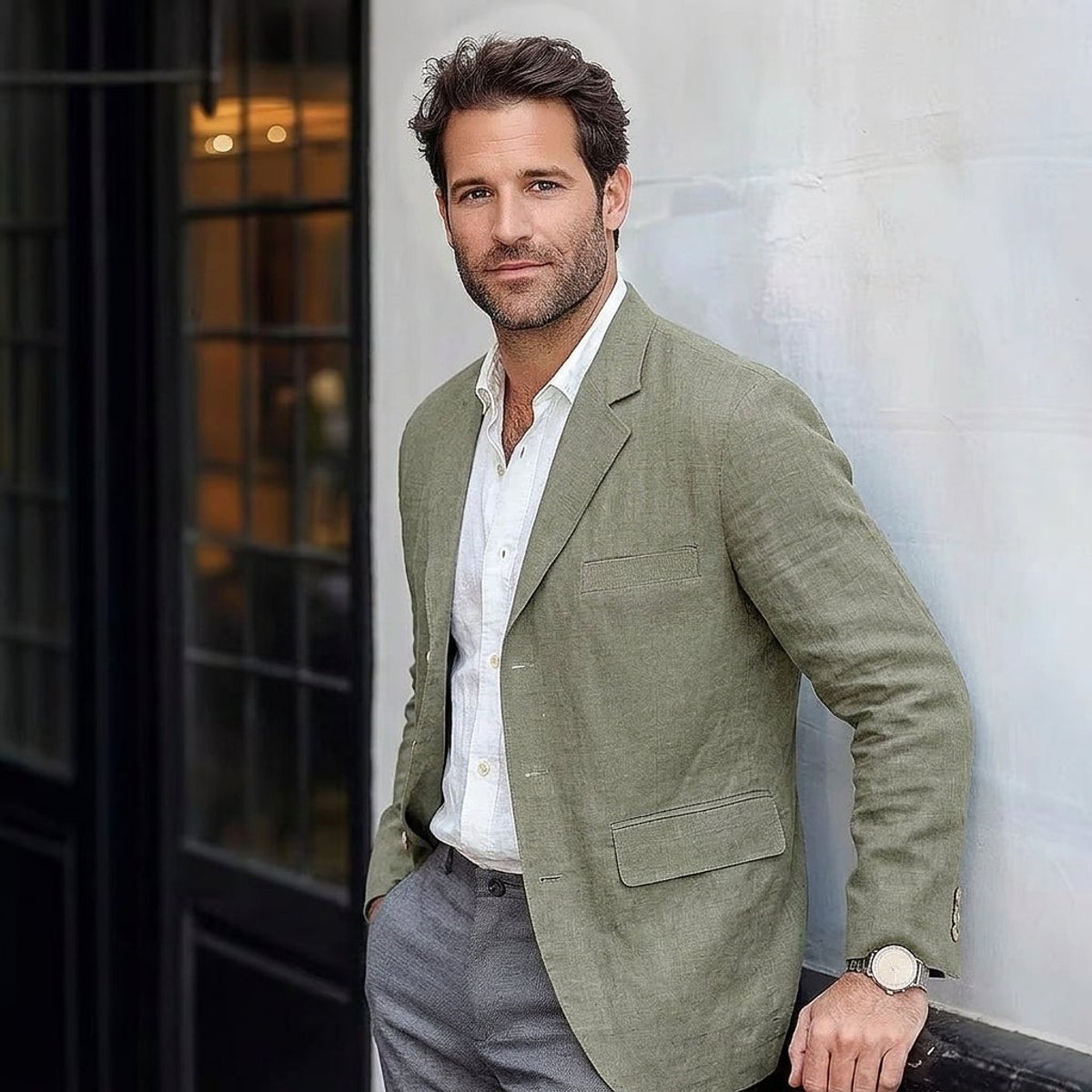 Men's Lightweight Linen Unstructured Blazer Jacket - Image 3