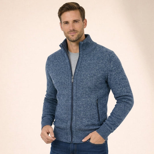 Men's Merino Wool Full-Zip Mock Neck Sweater - Image 1