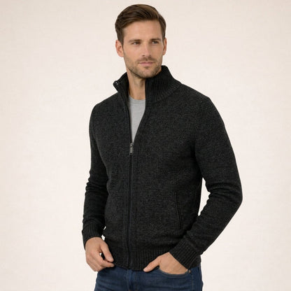 Men's Merino Wool Full-Zip Mock Neck Sweater - Image 2