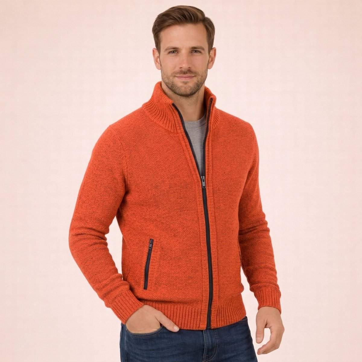 Men's Merino Wool Full-Zip Mock Neck Sweater - Image 5