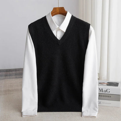 Men's Merino Wool V-Neck Sweater Vest Layering Knit - Image 10