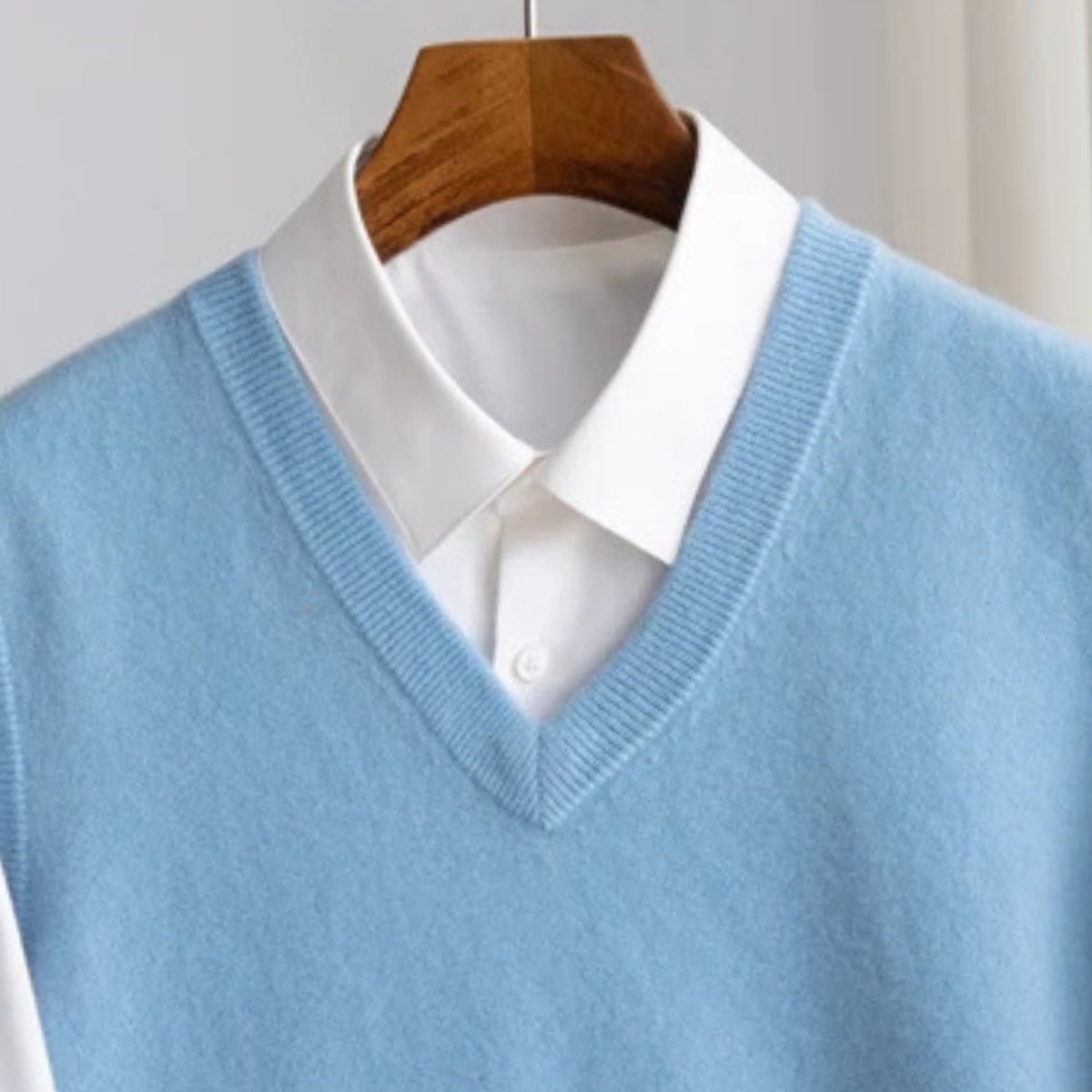 Men's Merino Wool V-Neck Sweater Vest Layering Knit - Image 2