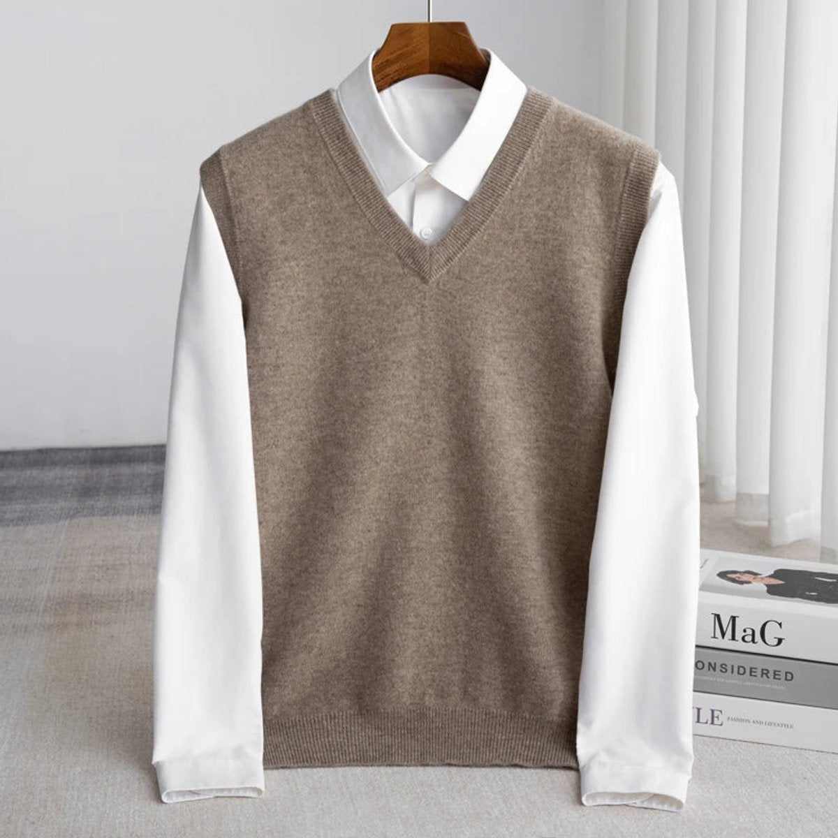 Men's Merino Wool V-Neck Sweater Vest Layering Knit - Image 3