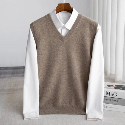 Men's Merino Wool V-Neck Sweater Vest Layering Knit - Image 3