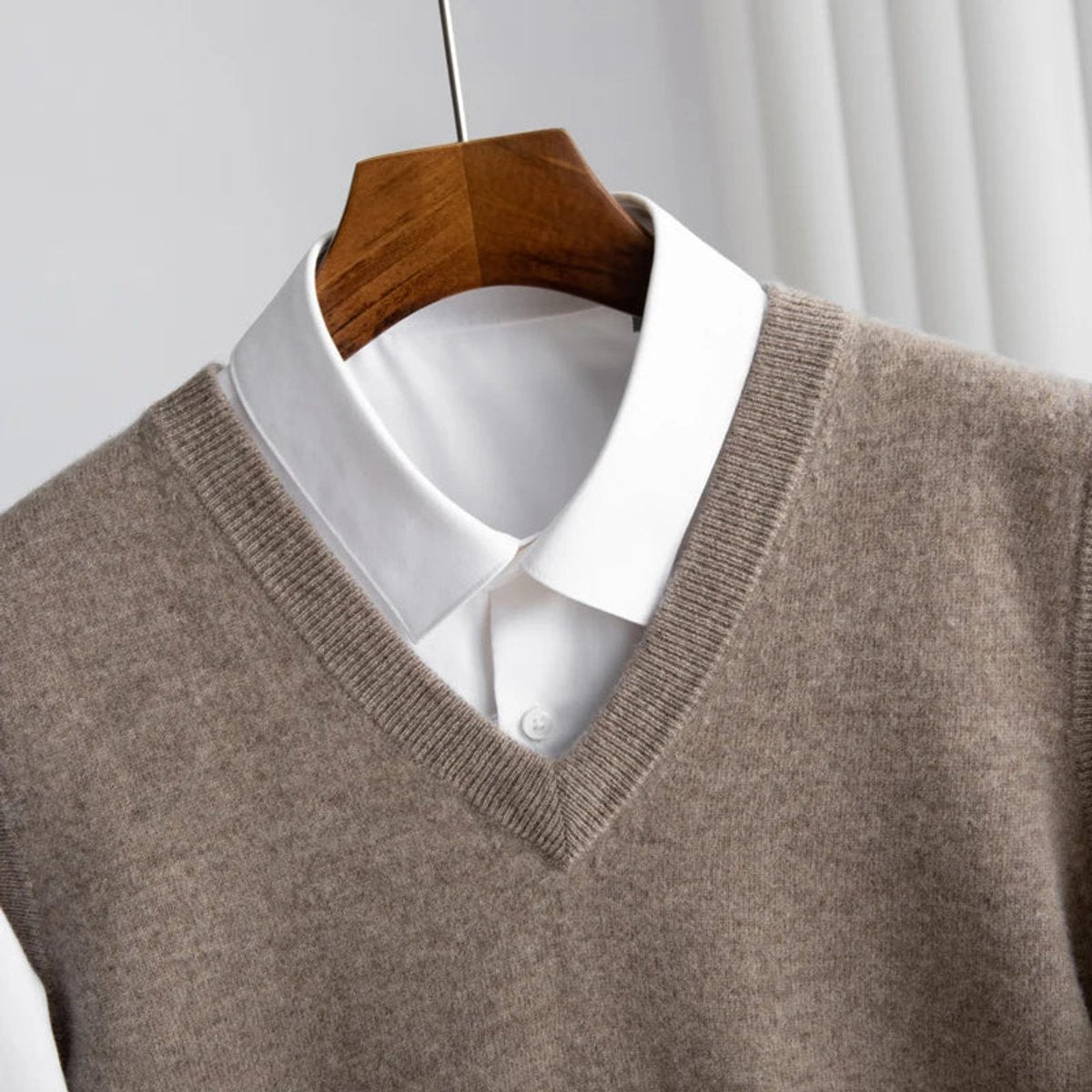 Men's Merino Wool V-Neck Sweater Vest Layering Knit - Image 4