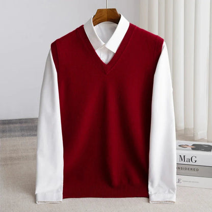 Men's Merino Wool V-Neck Sweater Vest Layering Knit - Image 7