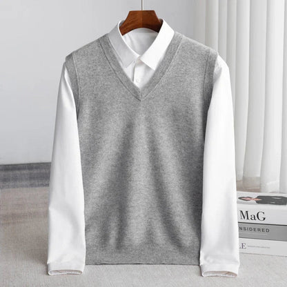 Men's Merino Wool V-Neck Sweater Vest Layering Knit - Image 9