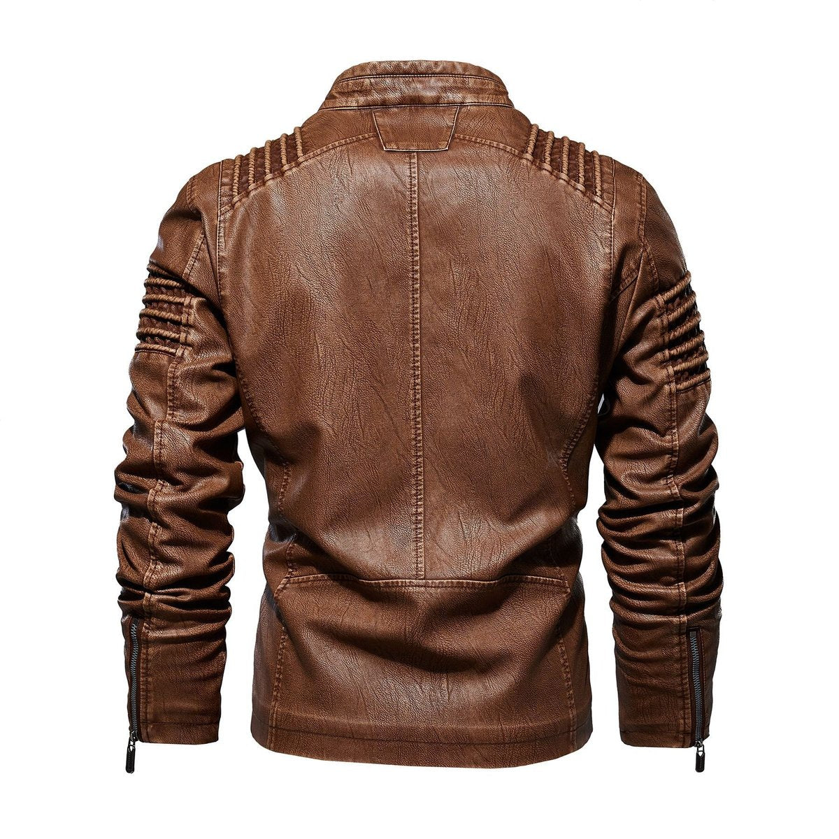 Men's Moto-Style Faux Leather Jacket Ribbed Shoulder - Image 2