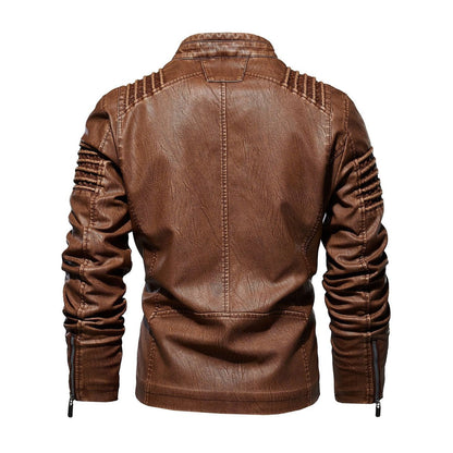 Men's Moto-Style Faux Leather Jacket Ribbed Shoulder - Image 2