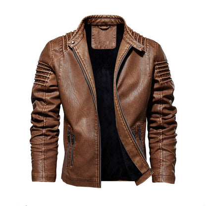 Men's Moto-Style Faux Leather Jacket Ribbed Shoulder - Image 4