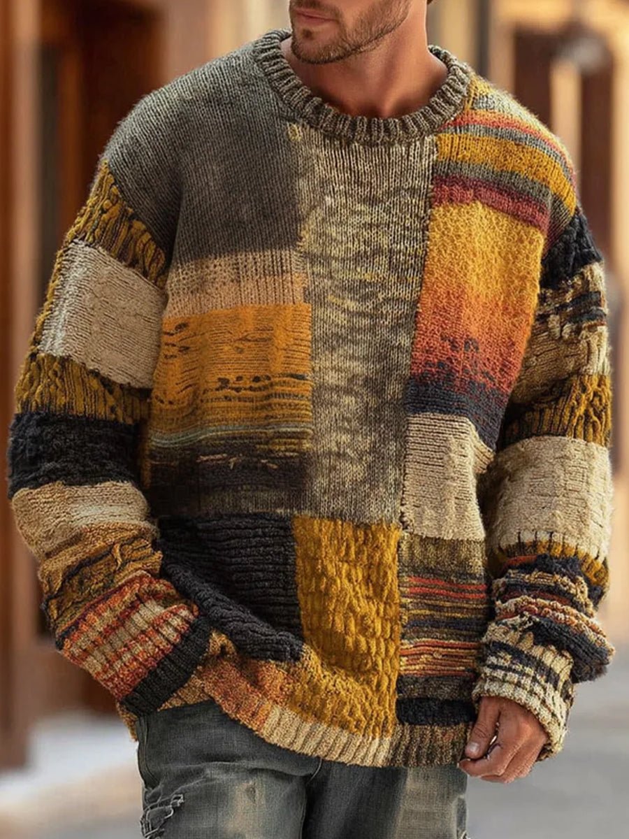 Men's Patchwork Colorblock Long Sleeve Knit Sweater