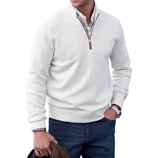 Men's Quarter-Zip Knit Pullover Sweater Regular Fit Long Sleeve - Image 1