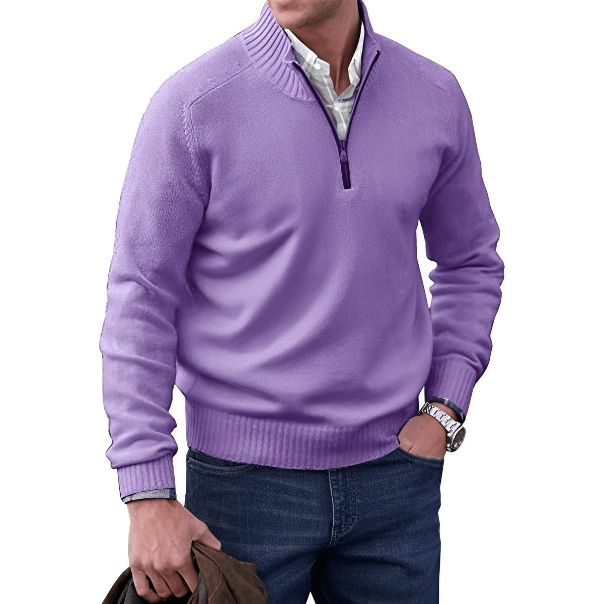 Men's Quarter-Zip Knit Pullover Sweater Regular Fit Long Sleeve - Image 6