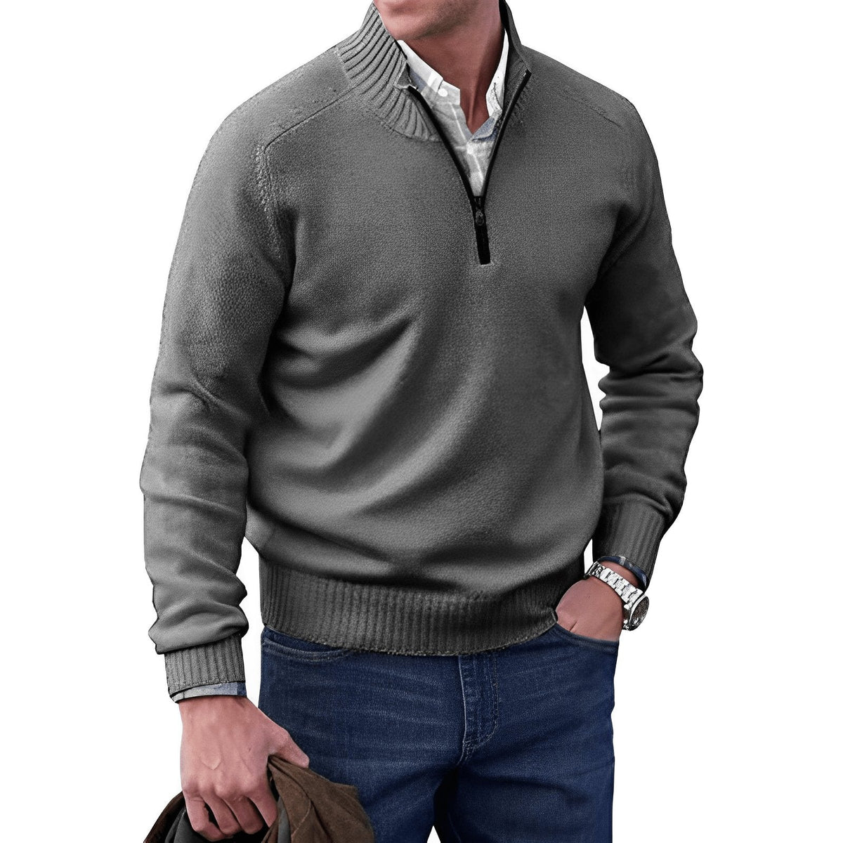Men's Quarter-Zip Knit Pullover Sweater Regular Fit Long Sleeve - Image 7