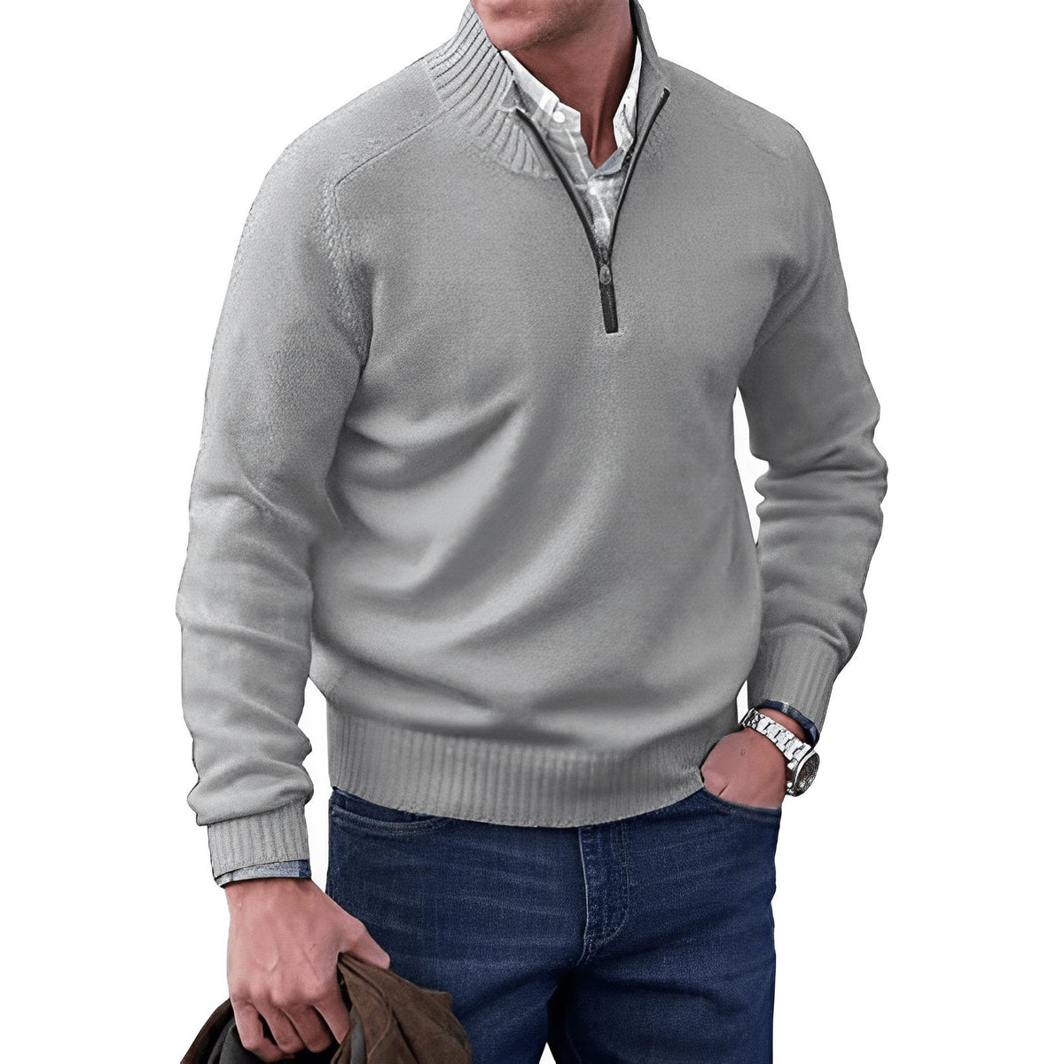 Men's Quarter-Zip Knit Pullover Sweater Regular Fit Long Sleeve - Image 8