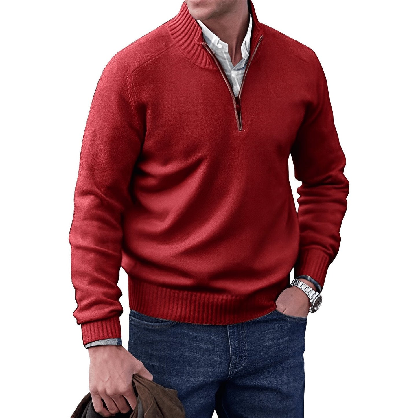 Men's Quarter-Zip Knit Pullover Sweater Regular Fit Long Sleeve - Image 9