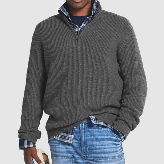 Men's Quarter-Zip Ribbed Knit Sweater Business Casual Pullover - Image 1