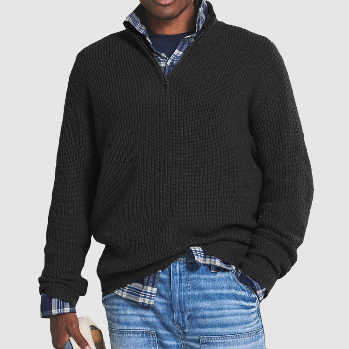 Men's Quarter-Zip Ribbed Knit Sweater Business Casual Pullover - Image 2