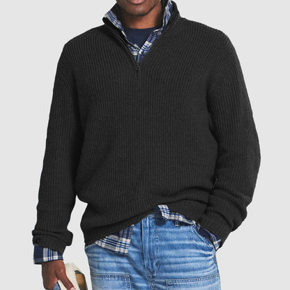 Men's Quarter-Zip Ribbed Knit Sweater Business Casual Pullover - Image 2