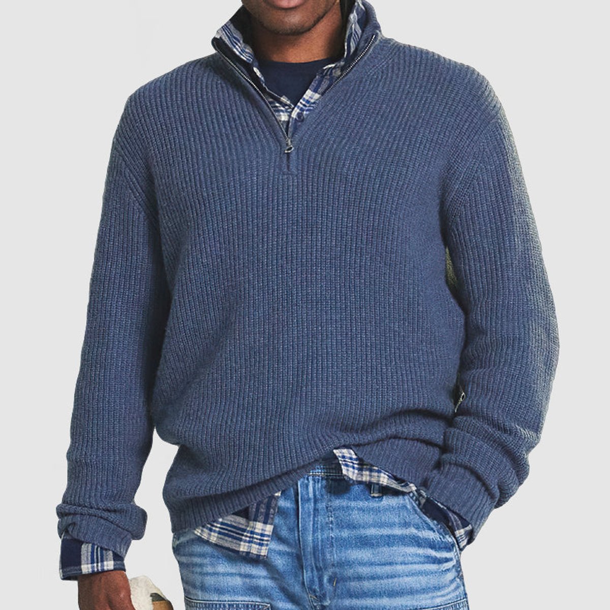 Men's Quarter-Zip Ribbed Knit Sweater Business Casual Pullover - Image 3