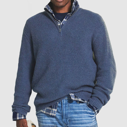 Men's Quarter-Zip Ribbed Knit Sweater Business Casual Pullover - Image 3