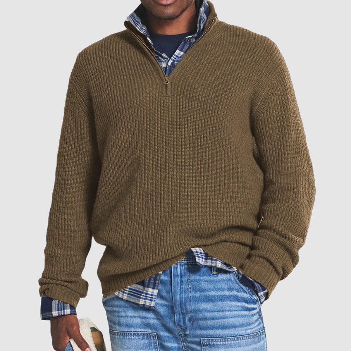 Men's Quarter-Zip Ribbed Knit Sweater Business Casual Pullover - Image 4