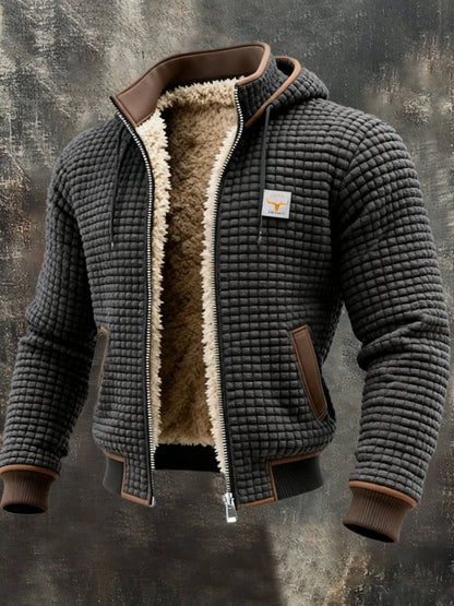 Men's Quilted Jacket Fleece-Lined Hooded Full-Zip Sherpa Coat - Image 1