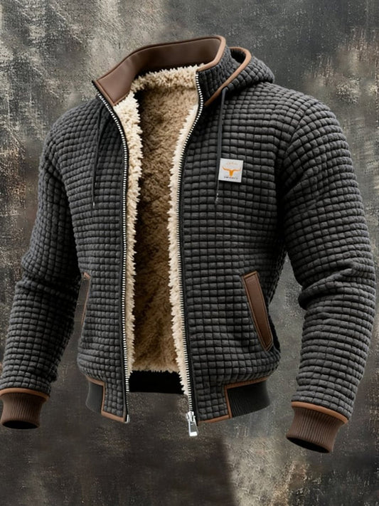 Men's Quilted Jacket Fleece-Lined Hooded Full-Zip Sherpa Coat - Image 1
