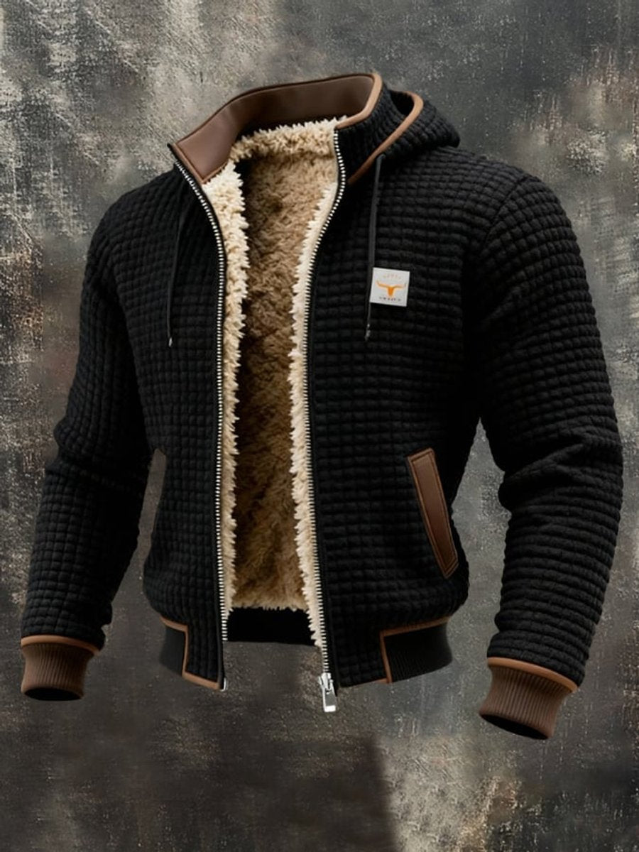Men's Quilted Jacket Fleece-Lined Hooded Full-Zip Sherpa Coat - Image 2