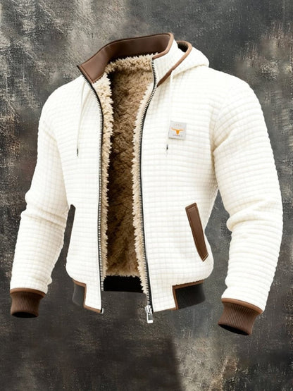 Men's Quilted Jacket Fleece-Lined Hooded Full-Zip Sherpa Coat - Image 3
