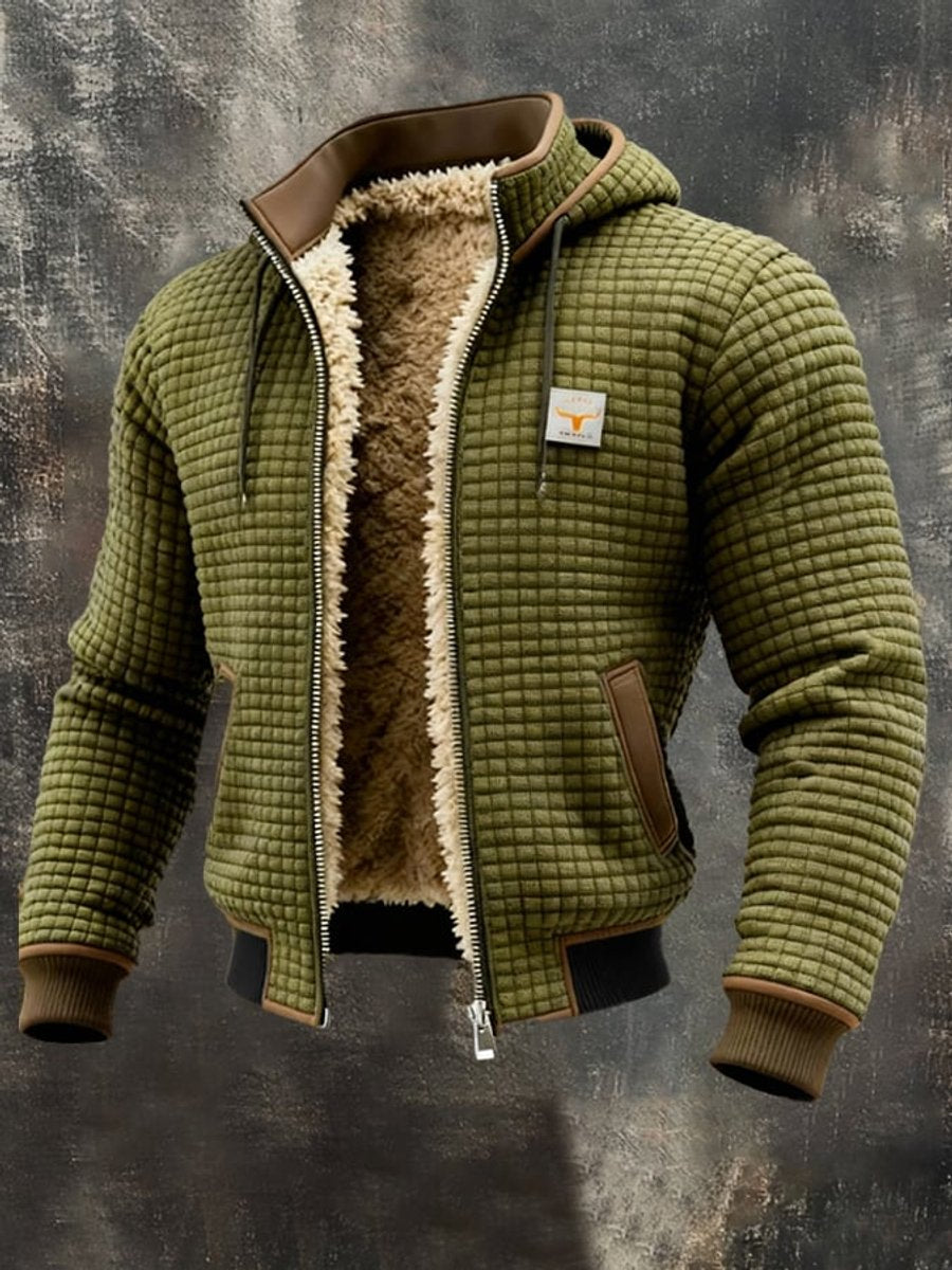 Men's Quilted Jacket Fleece-Lined Hooded Full-Zip Sherpa Coat - Image 4
