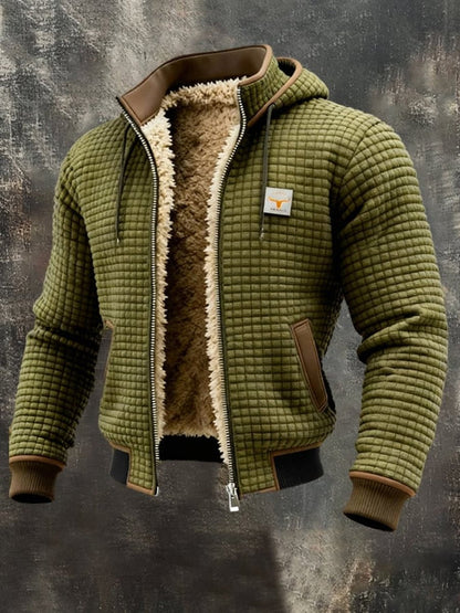 Men's Quilted Jacket Fleece-Lined Hooded Full-Zip Sherpa Coat - Image 4