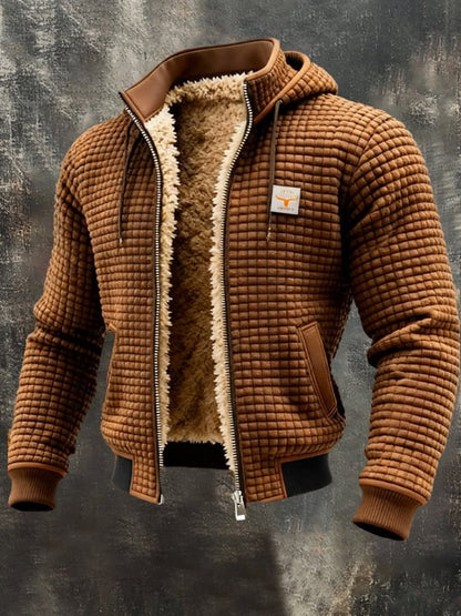 Men's Quilted Jacket Fleece-Lined Hooded Full-Zip Sherpa Coat - Image 5