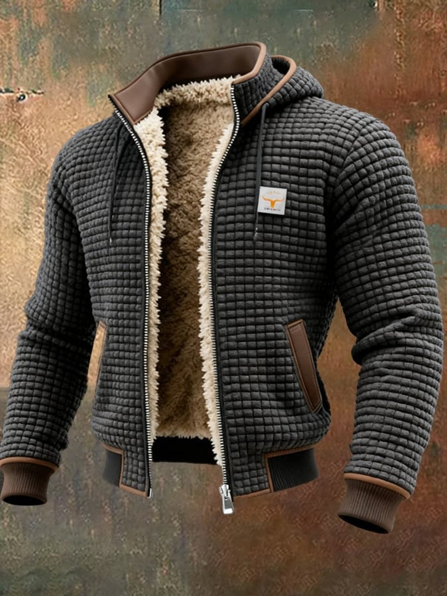 Men's Quilted Jacket Fleece-Lined Hooded Full-Zip Sherpa Coat - Image 6