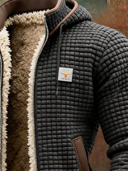 Men's Quilted Jacket Fleece-Lined Hooded Full-Zip Sherpa Coat - Image 7