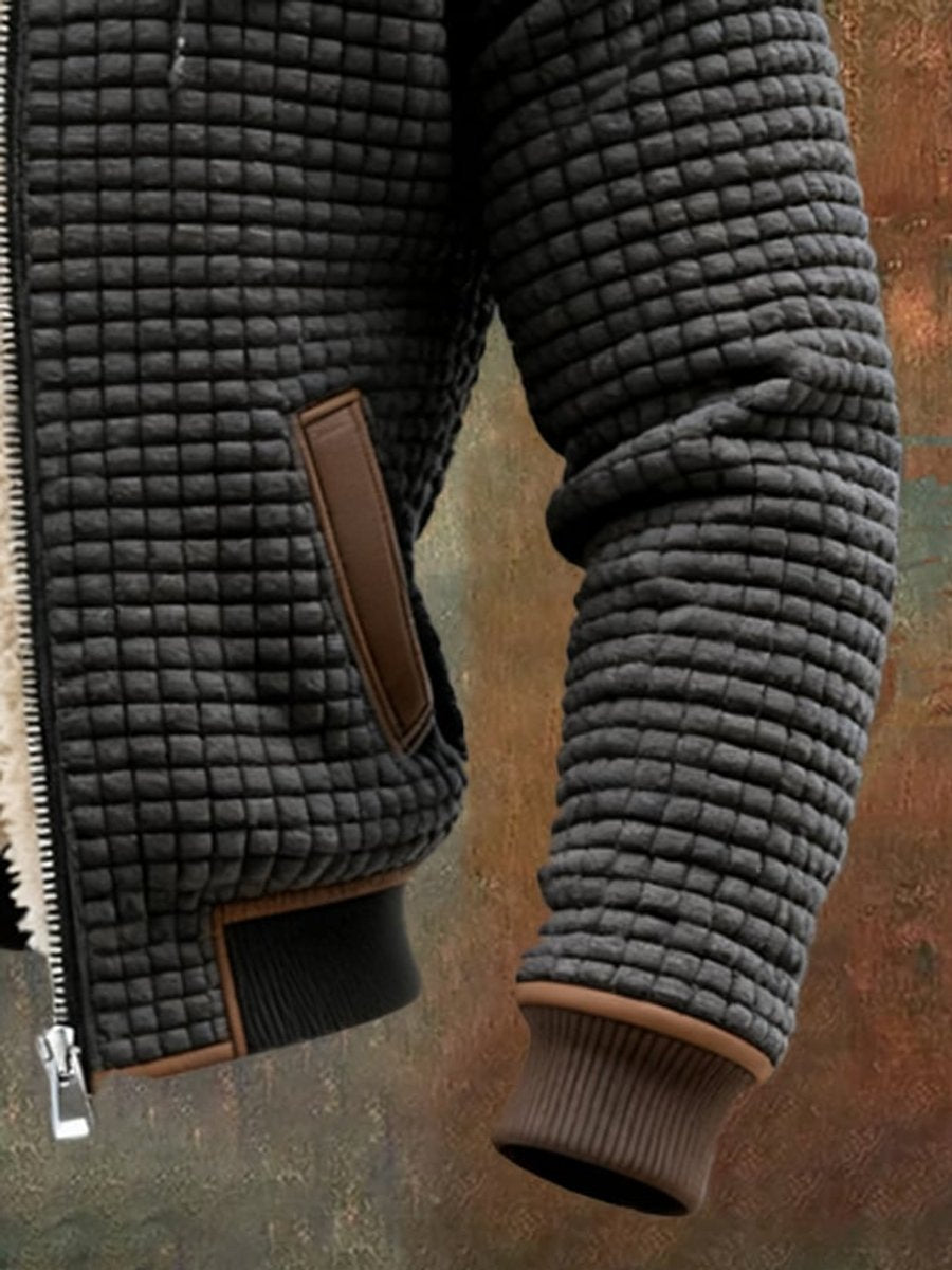 Men's Quilted Jacket Fleece-Lined Hooded Full-Zip Sherpa Coat - Image 8