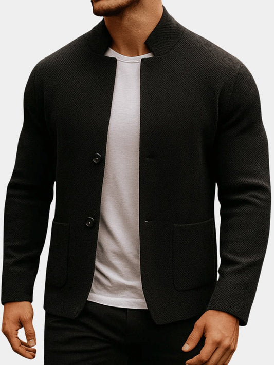 Men's Quilted Jacket Knit-Texture Mandarin-Collar Button-Front Blazer - Image 1