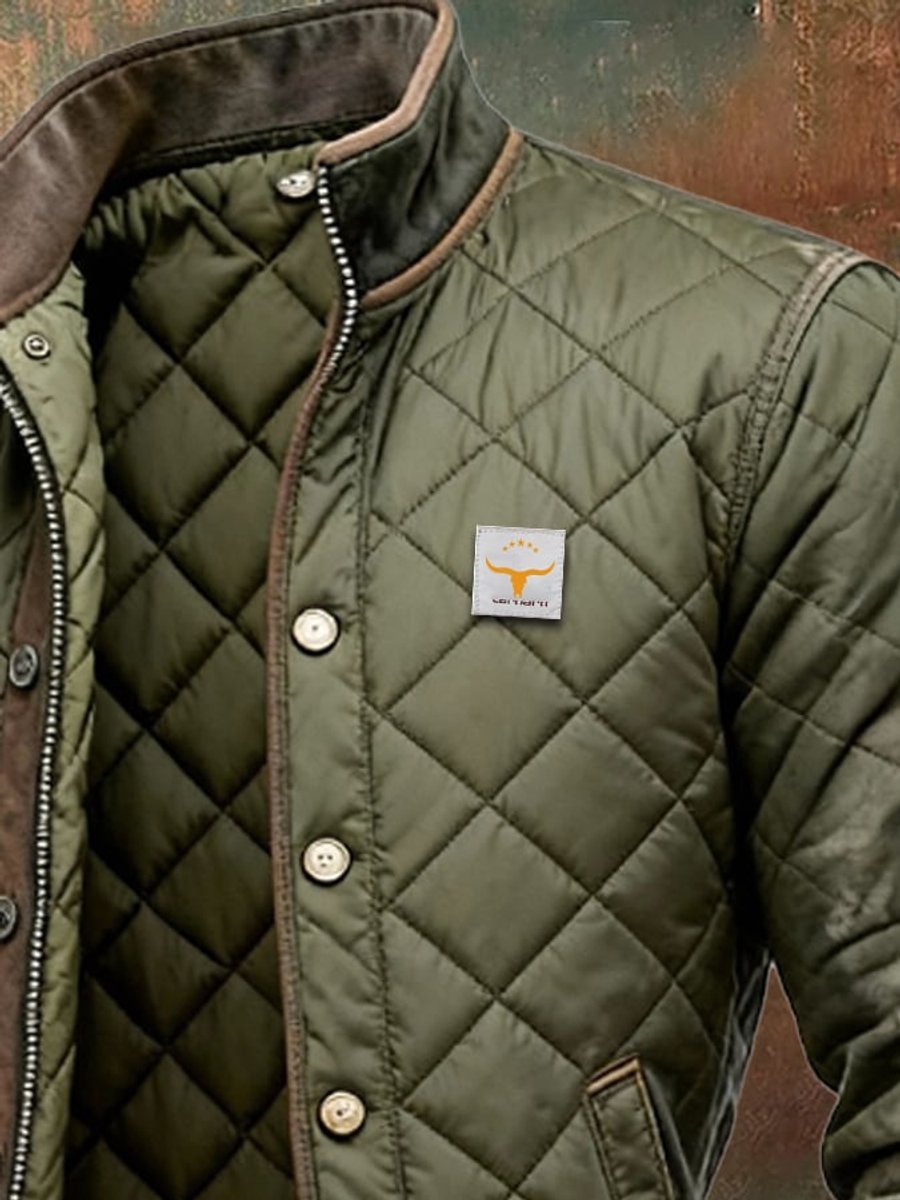 Men's Quilted Jacket Stand Collar Snap Button Bomber - Image 2