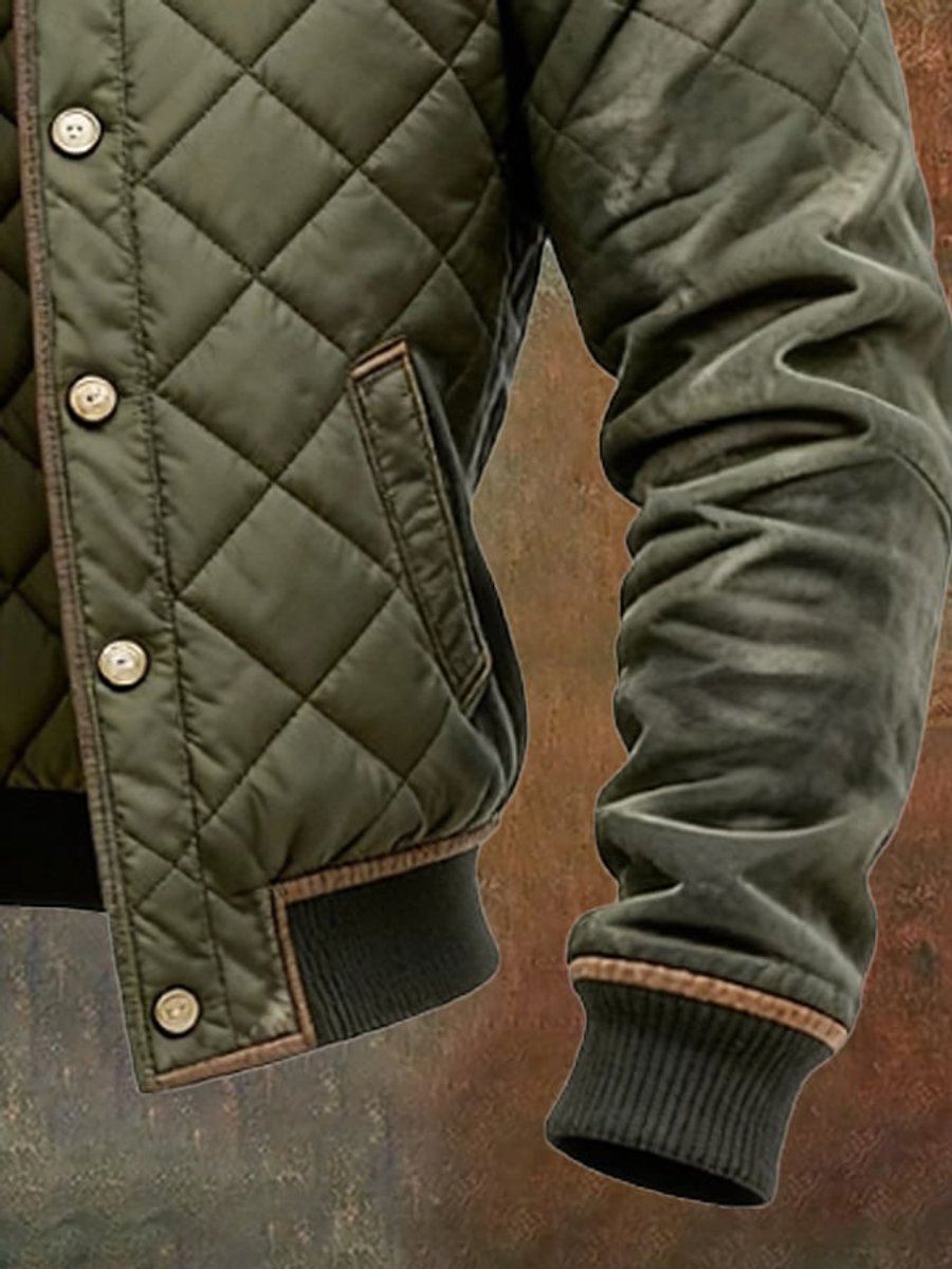 Men's Quilted Jacket Stand Collar Snap Button Bomber - Image 3