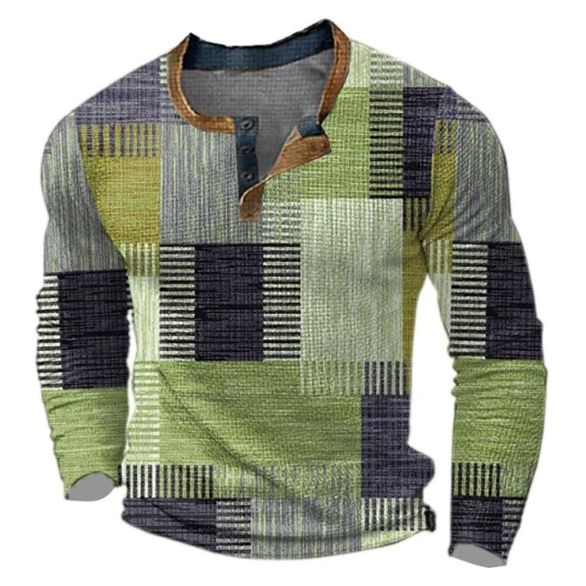 Men's Retro Colorblock Long Sleeve Henley Knit Sweater - Image 2